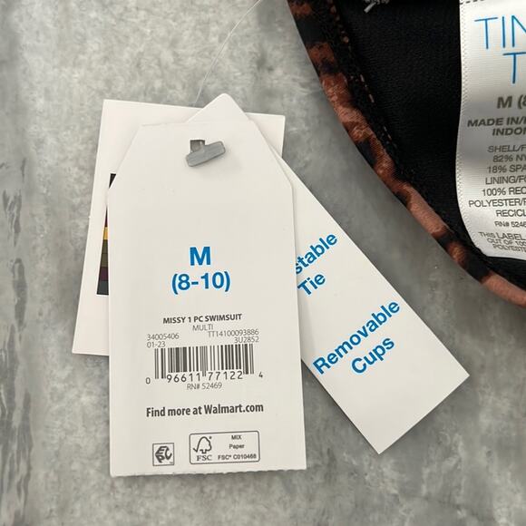 Time and Tru Brown Animal Print One piece Swimsuit NWT Woman Size M 8/10 - Picture 5 of 9